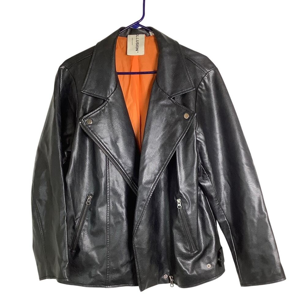 Collusion Women's 10 Black Faux Leather Asymmetrical Zip Biker Jacket HR10-11